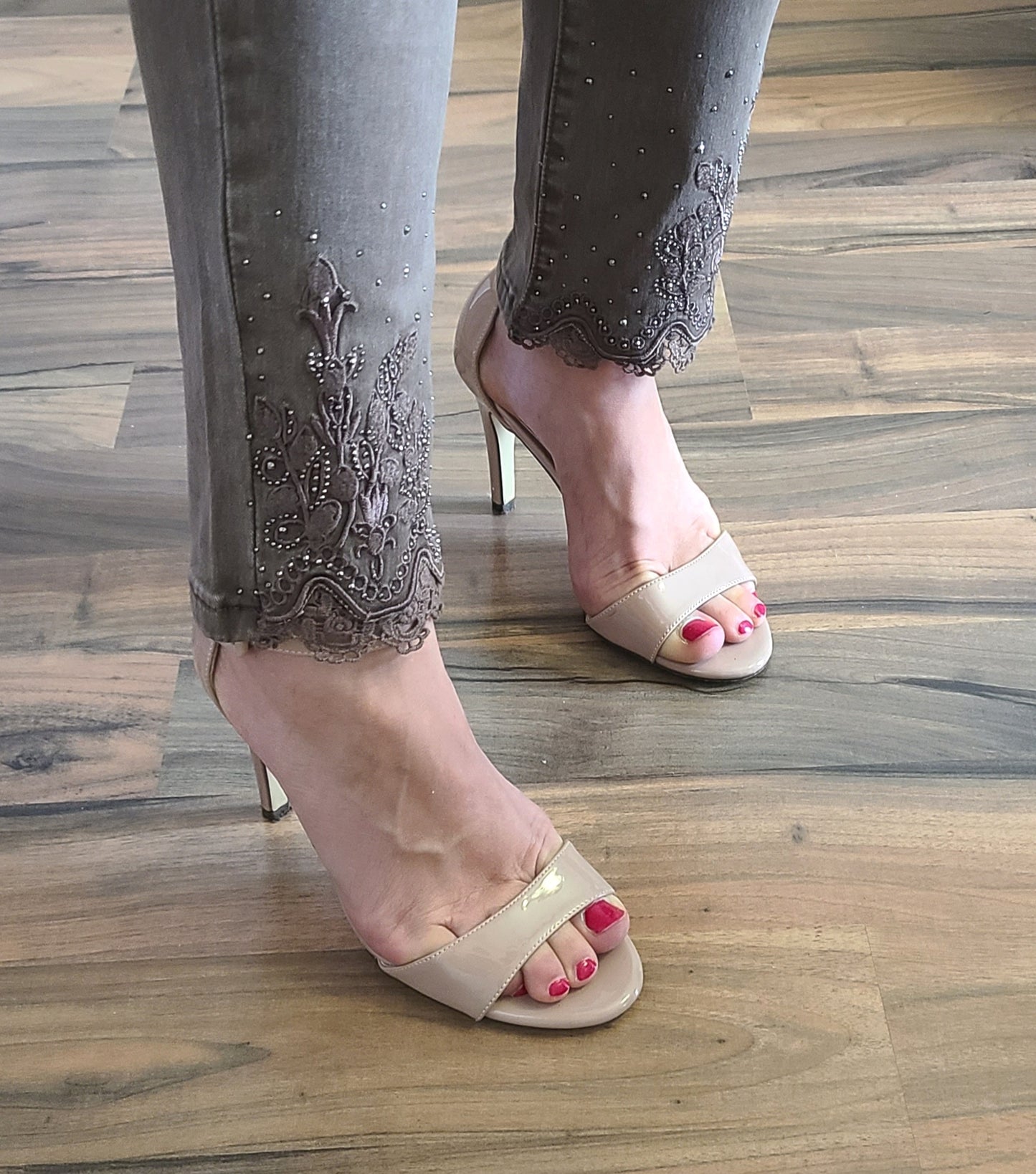 Jeans ROXO Brodé à strass, Taupe