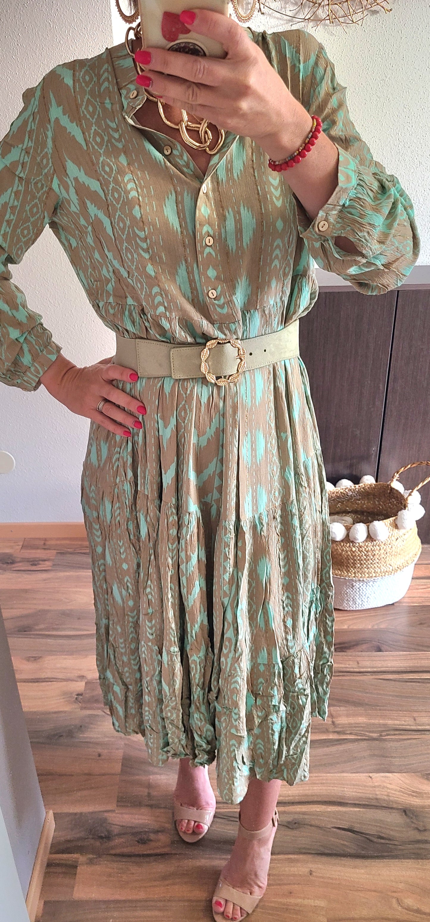 Robe PASCALINE longue coupe évasée, vert d´eau