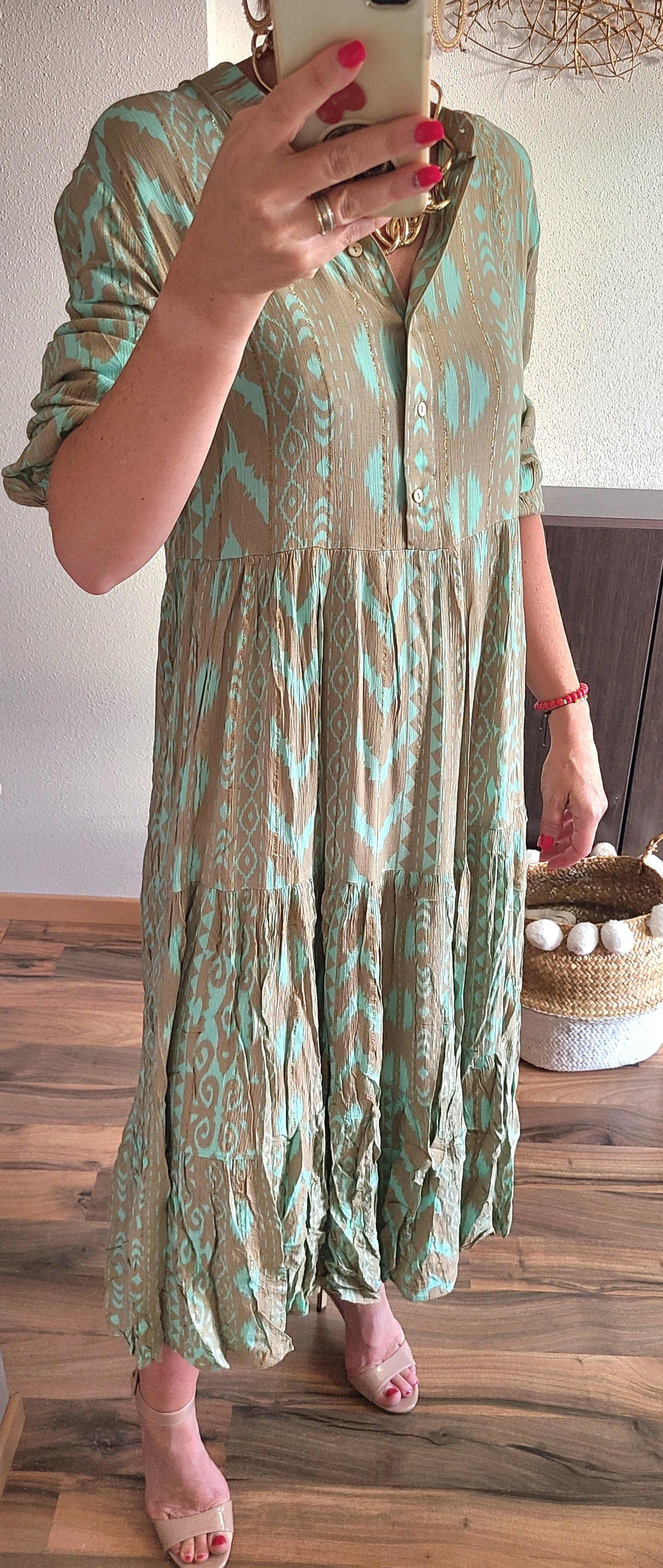 Robe PASCALINE longue coupe évasée, vert d´eau