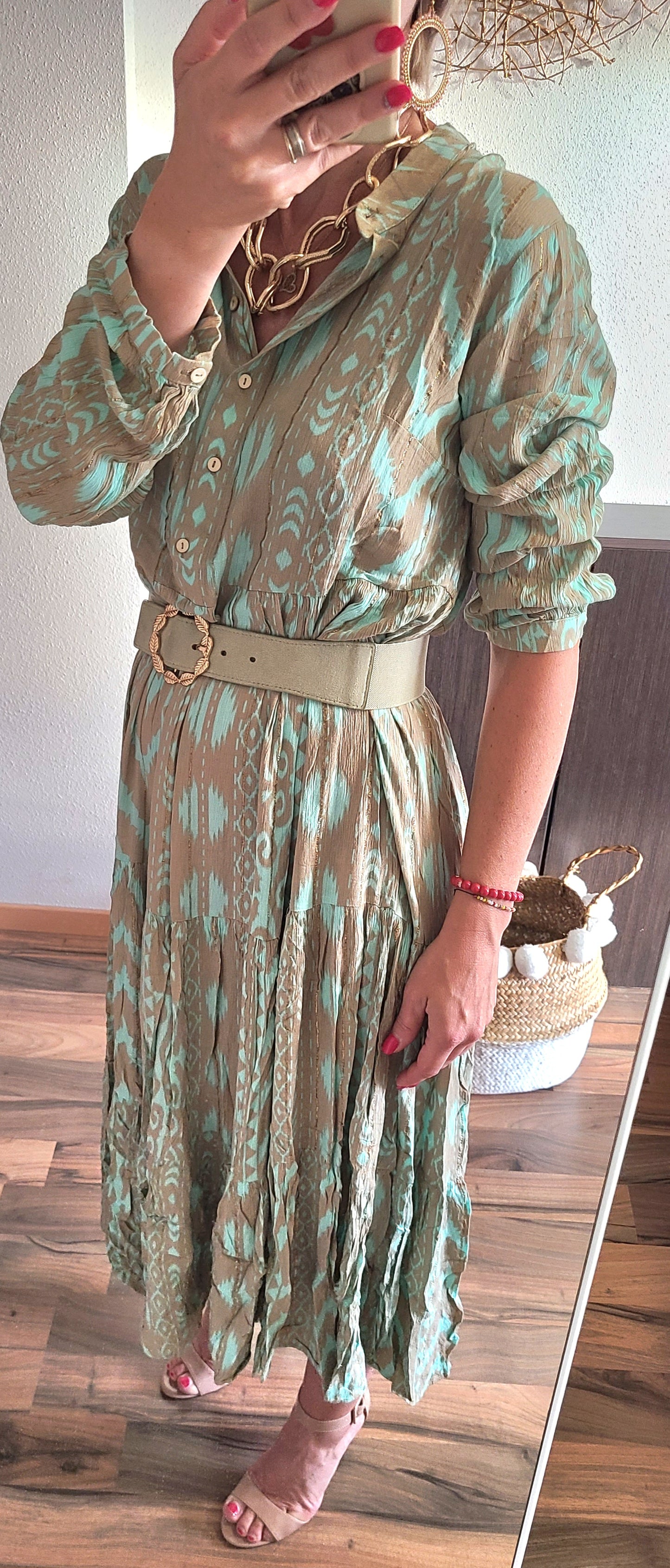 Robe PASCALINE longue coupe évasée, vert d´eau