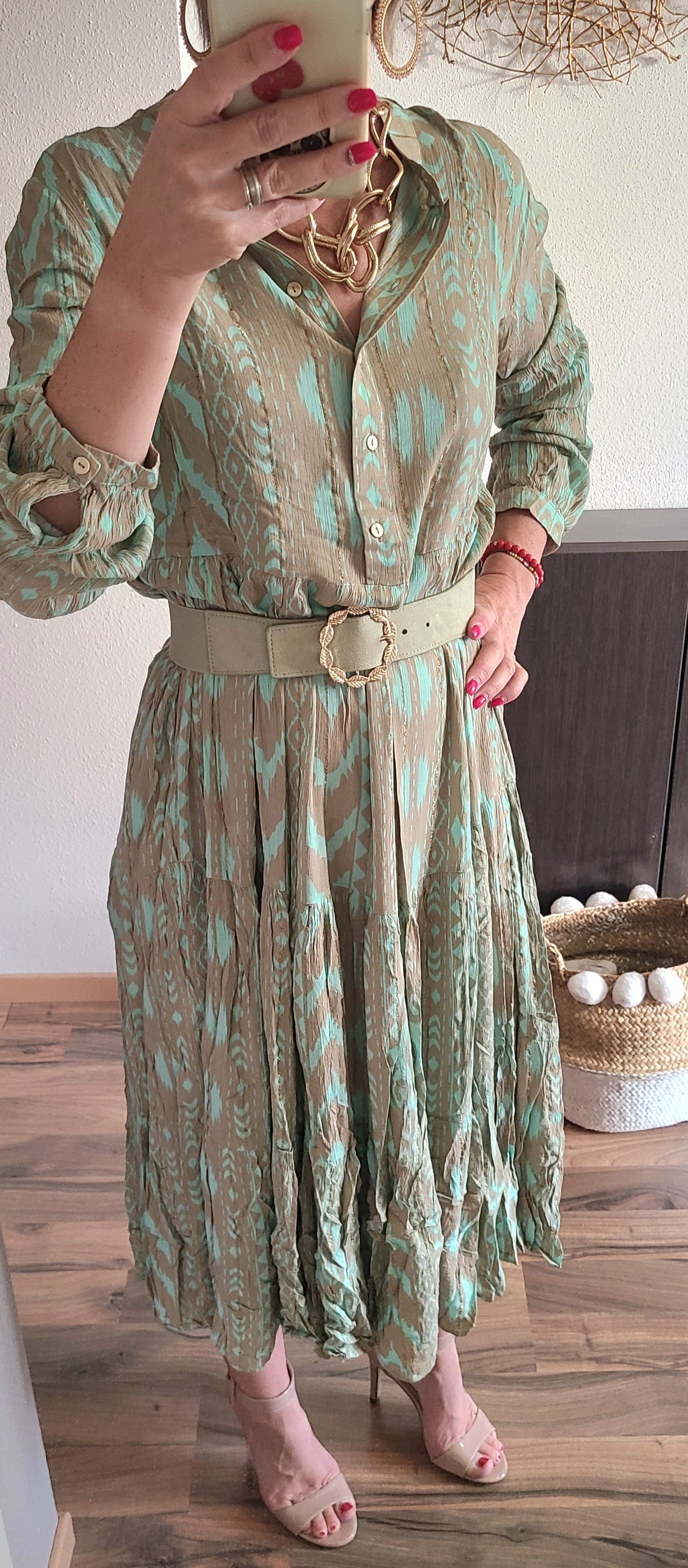 Robe PASCALINE longue coupe évasée, vert d´eau