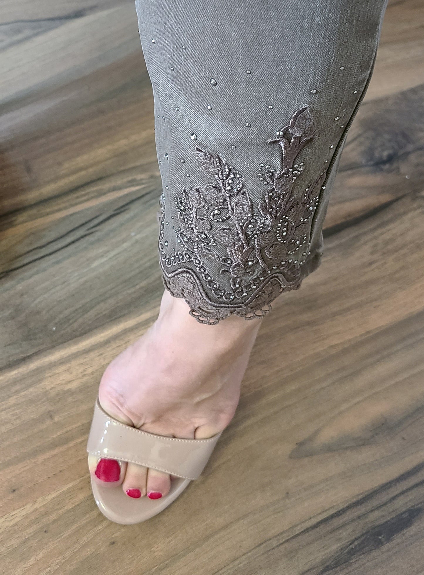 Jeans ROXO Brodé à strass, Taupe