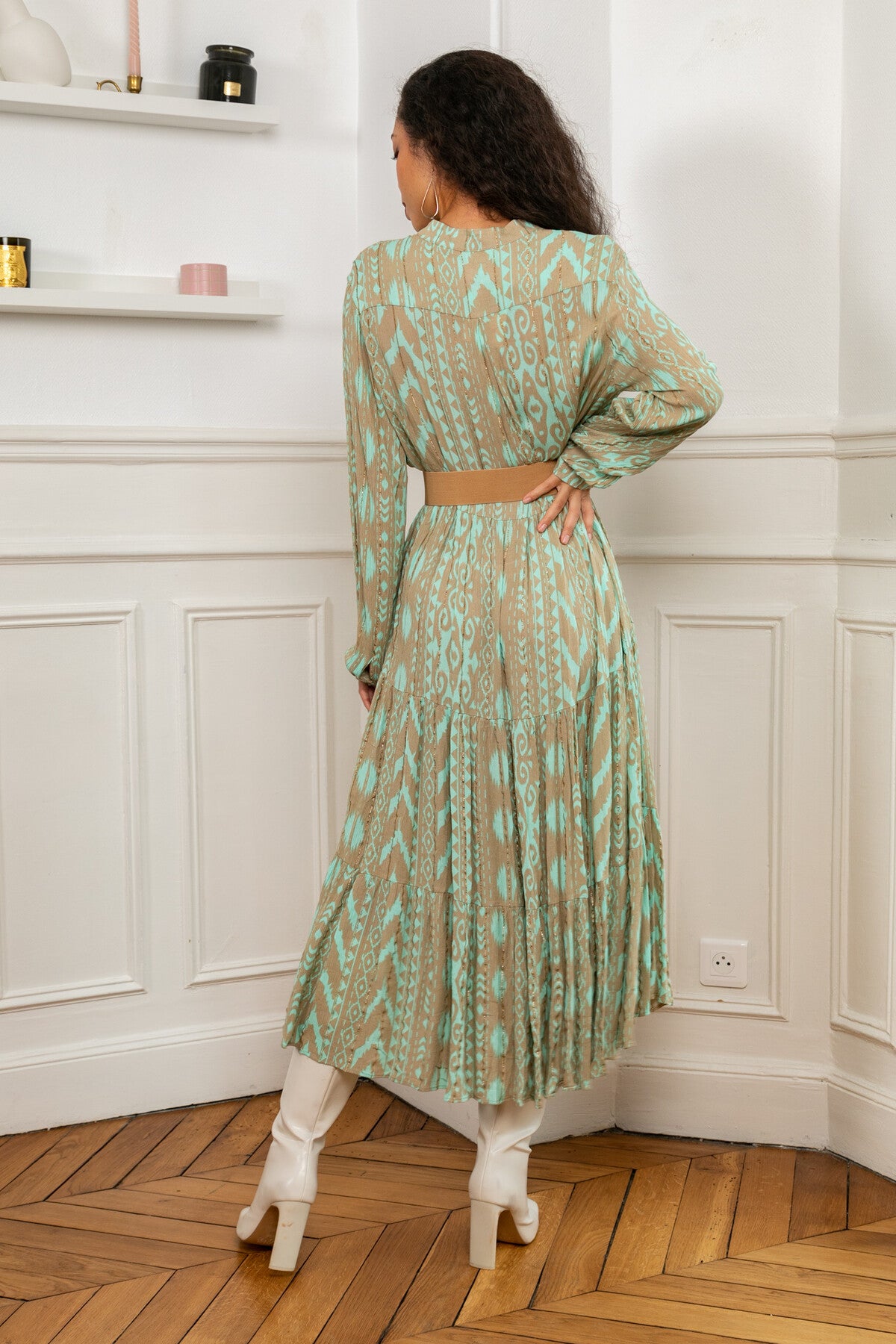 Robe PASCALINE longue évasée - Vert d´eau