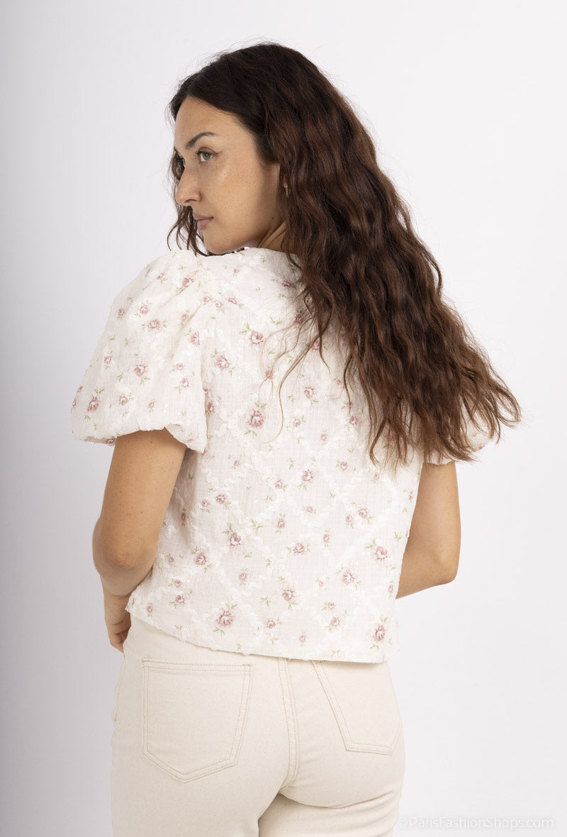 Top IRIS floral à sequins