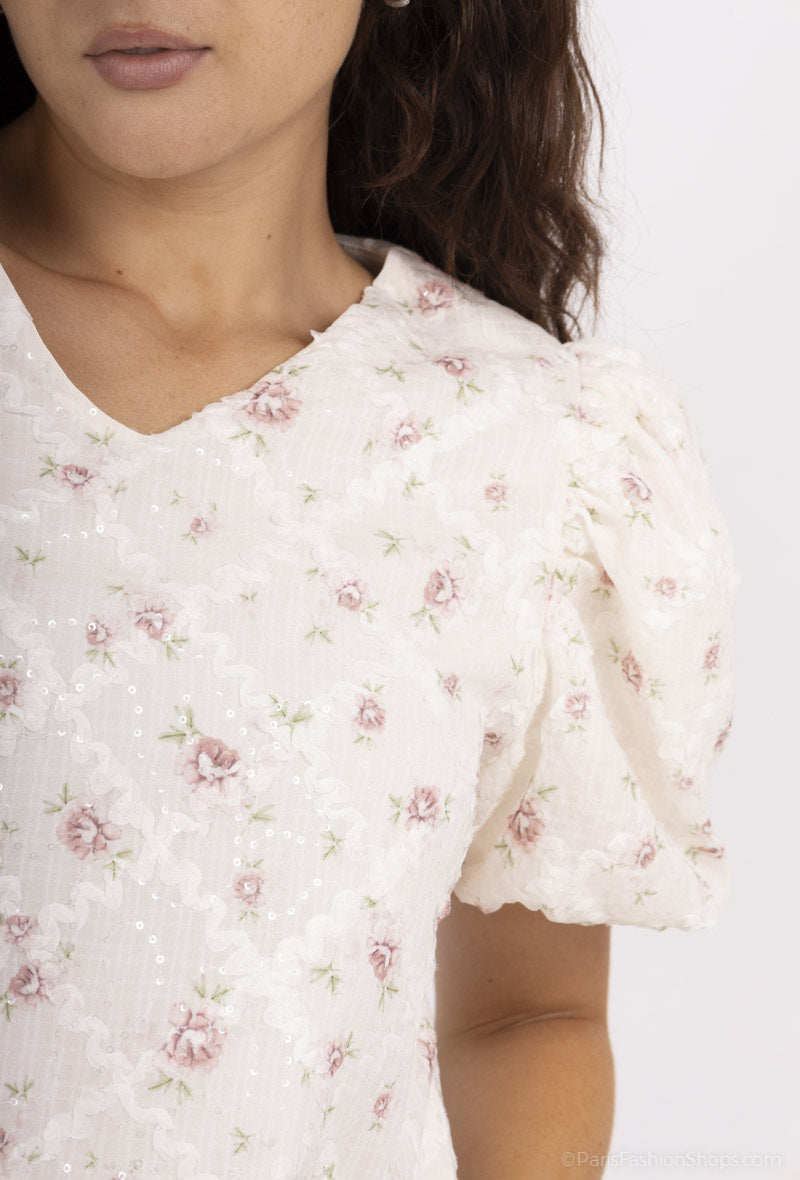 Top IRIS floral à sequins