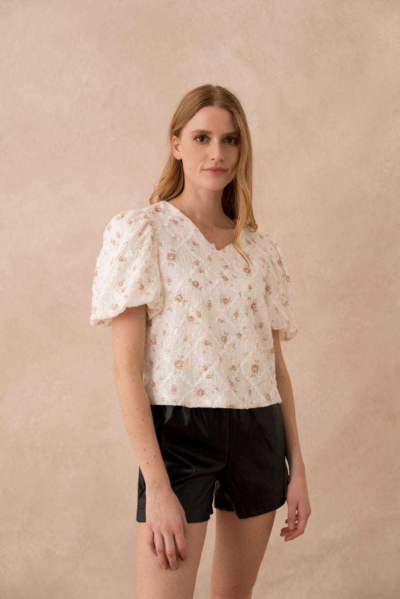 Top IRIS floral à sequins