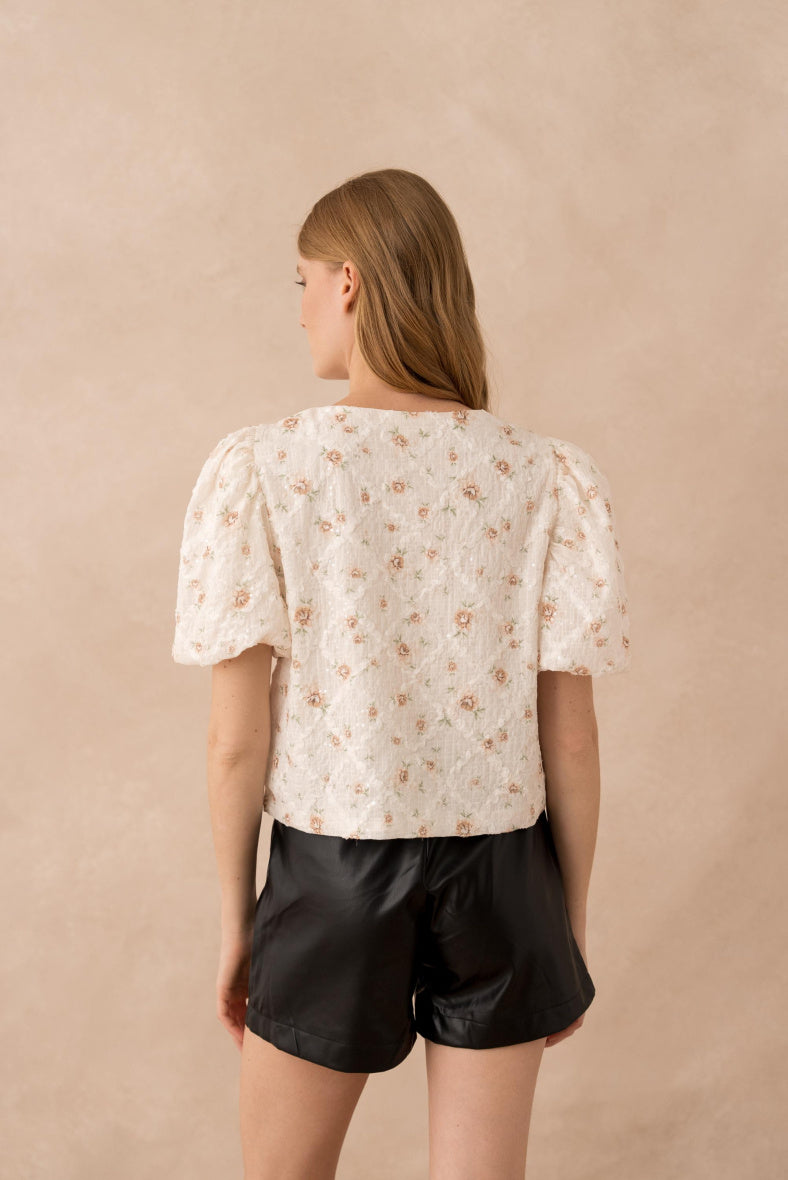 Top IRIS floral à sequins