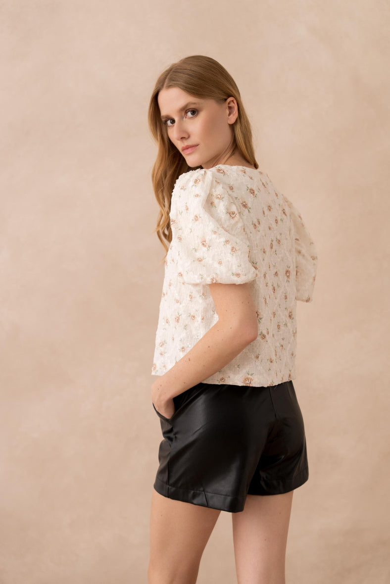 Top IRIS floral à sequins