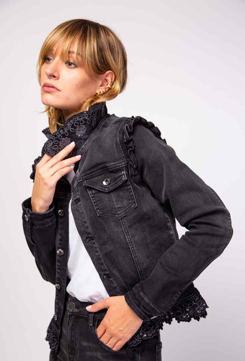 Veste en jean CLAUDINE col brodé