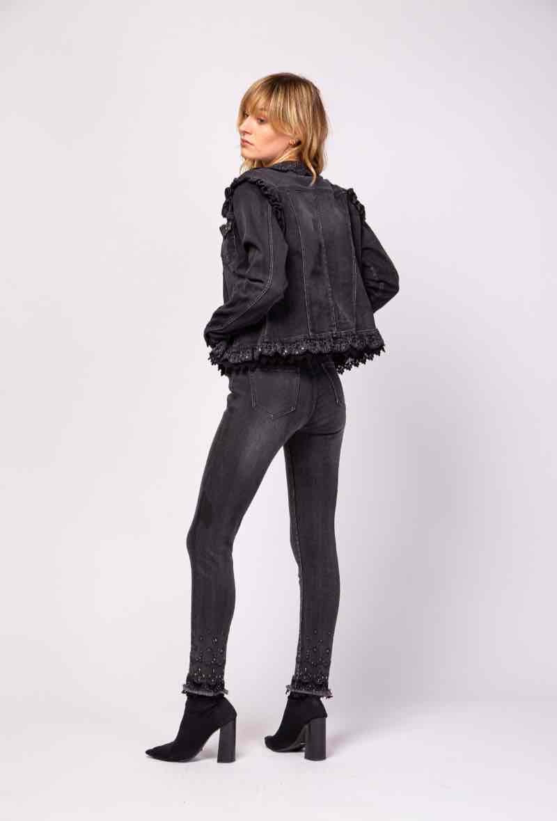 Veste en jean CLAUDINE col brodé
