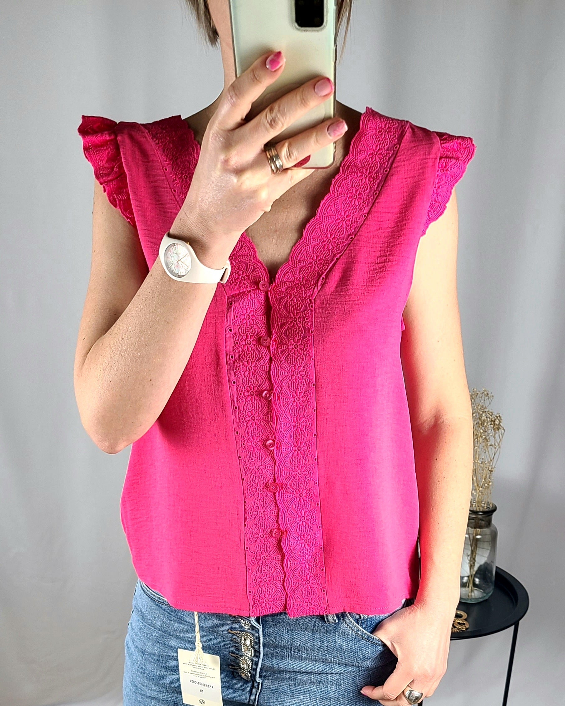 Top THAIS réversible en gaze de coton - Dentelle