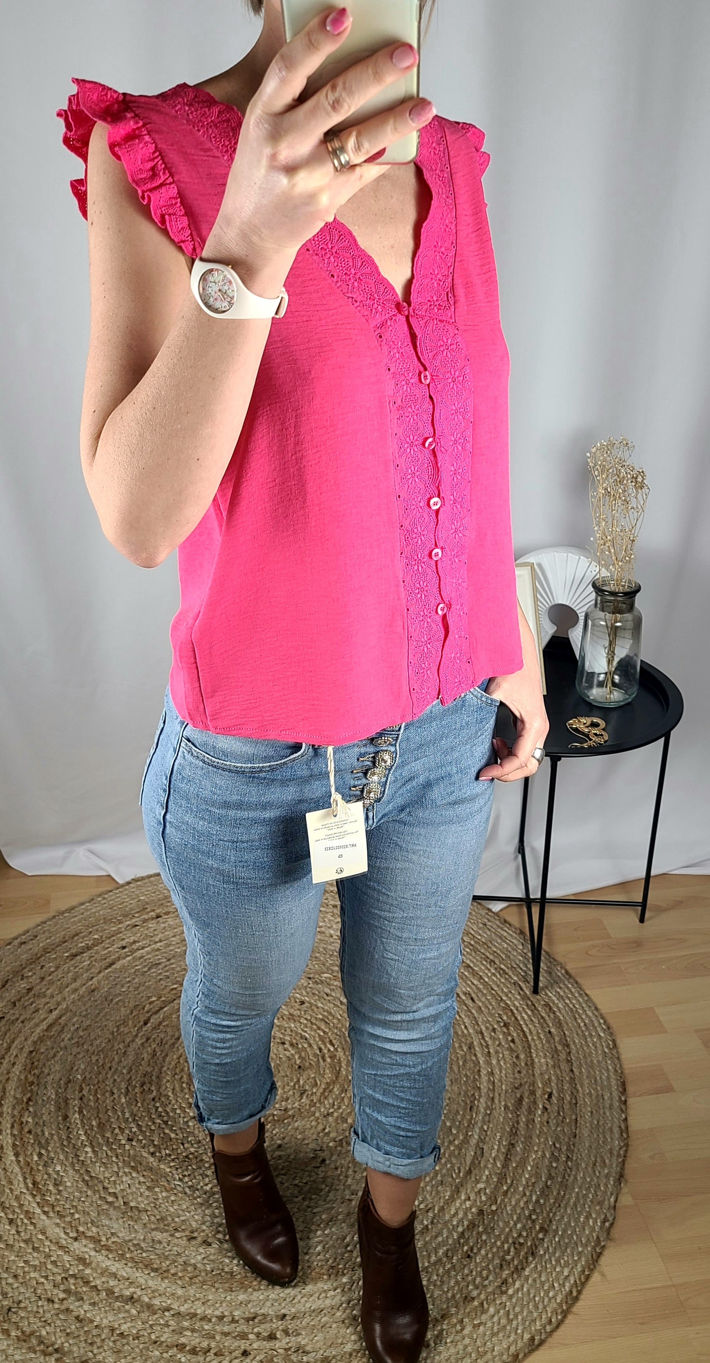 Top THAIS réversible en gaze de coton - Dentelle