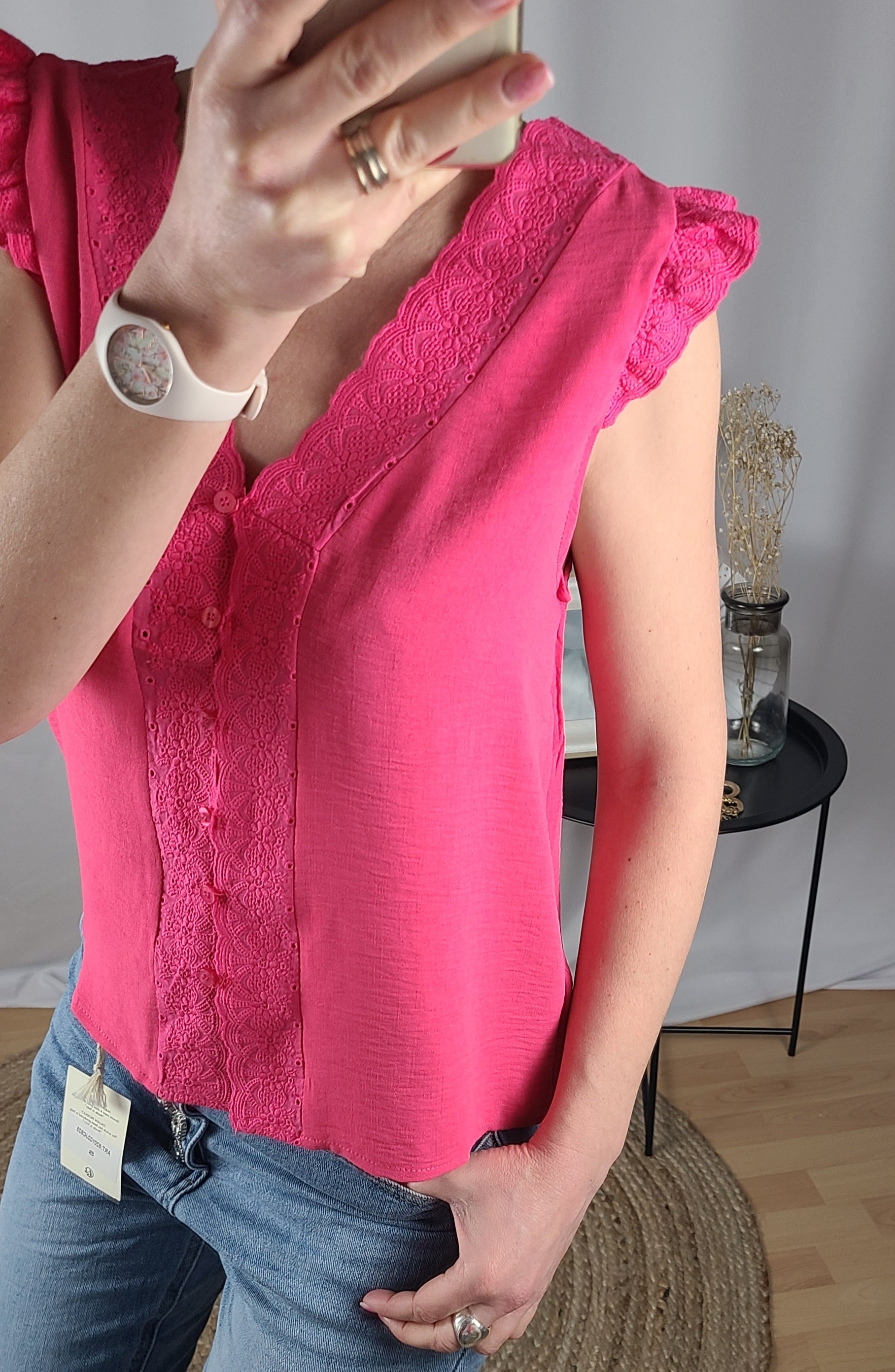 Top THAIS réversible en gaze de coton - Dentelle