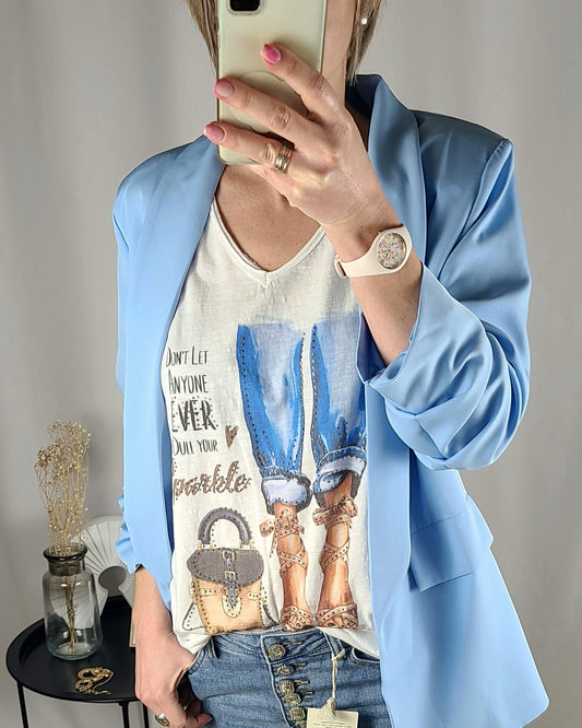 T-Shirt ROBIN à strass et col en V