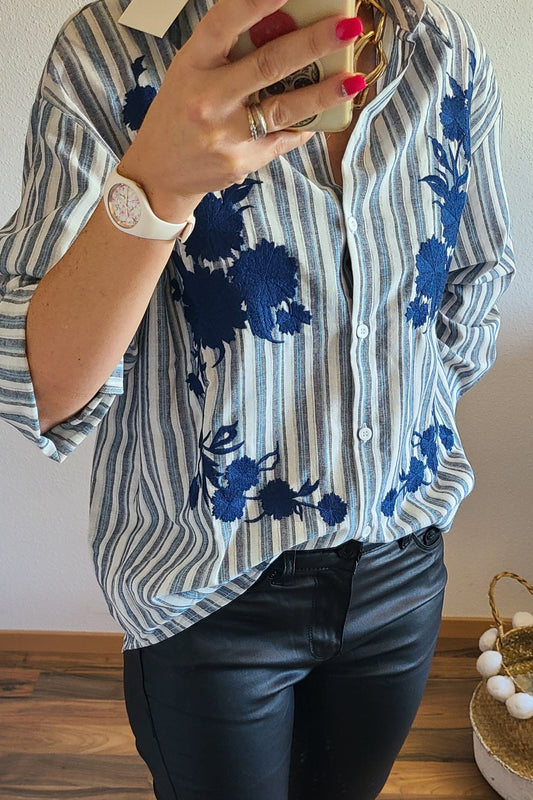 Chemise MOON rayée brodée, Oversize