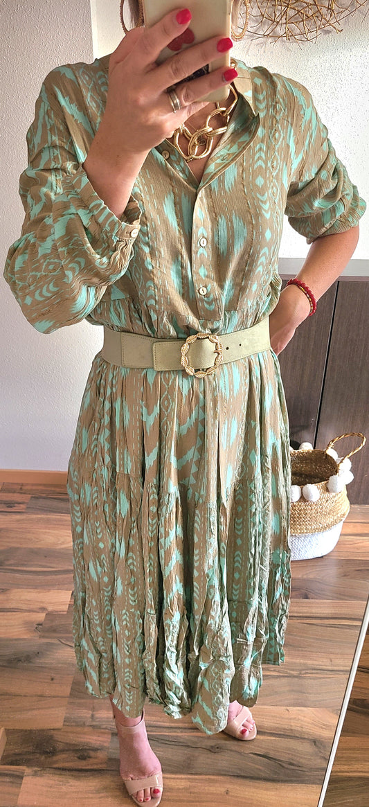 Robe PASCALINE longue coupe évasée, vert d´eau