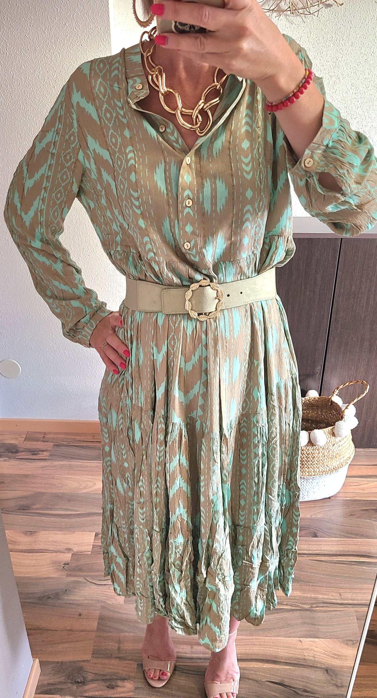 Robe PASCALINE longue coupe évasée, vert d´eau